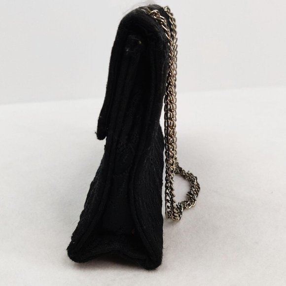 Vintage 1960s MOD Black Brocade Evening Bag Envelope Purse Gold Chain Strap Gem - Picture 3 of 9